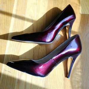 Black and white plum color womens heels